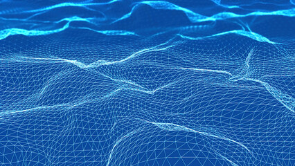 Wall Mural - abstract plexus fantasy background, wavy horizontal surface. animation.concept of digital data.