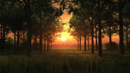 Wall Mural - Countryside Forest Sunset