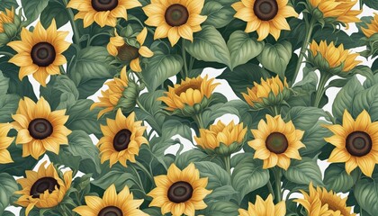 Wall Mural - watercolor with wonderful sun flowers