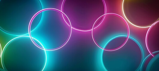 Wall Mural - Abstract digital stylish background with light animation of circles or rings, minimalistic elegant design, neon circular lighting. Modern design for presentations. 