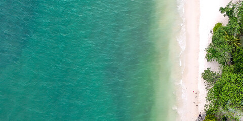 Wall Mural - aerial view of beautiful tropical sea with palm trees and other beach in thailand