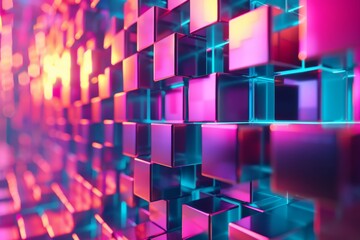 Block shapes and rendered graphics: 3d concepts and unique designs for neon wallpaper and blockchain artwork. Textured patterns, digital structures, and glowing backgrounds for geometric artistry