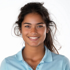 Wall Mural - young indian woman smiling on white background