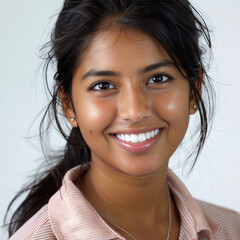 Wall Mural - young indian woman smiling on white background