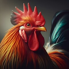 Canvas Print - Closeup shot of an Indian Free-Range Rooster, AI-generated.