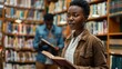 © LukaszDesign - Black lady reading at university, college, or school library. Research or gen z African girl centered on knowledge or student development