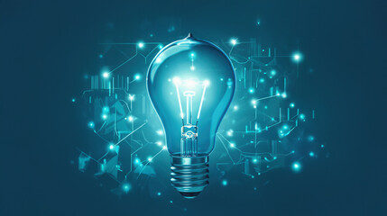 glowing light bulb blue color