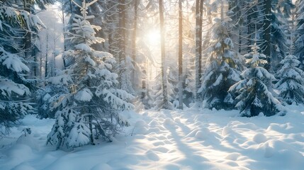 Poster - pine forest fluffy snow img