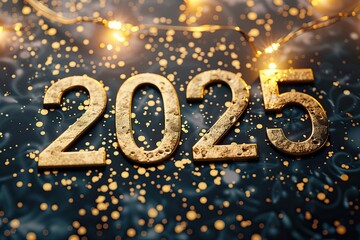 number 2025 - gold metal number. New year concept. Gold 