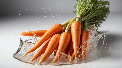 Wall Mural - bunch of carrot on plain white background with water splash