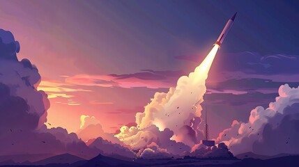 Wall Mural - advanced hypersonic missile launch with smoke and fire from mobile platform military defense system concept illustration