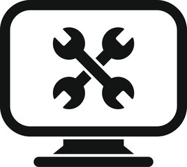 Computer repair concept icon with technical support and maintenance service for information technology. Wrench tool for fixing and troubleshooting hardware and software problems