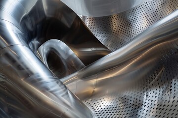 Wall Mural - image shows detailed view of a metallic, perforated sculpture with curving elements