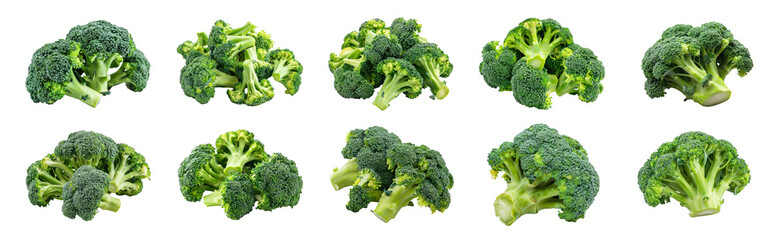 Fresh green broccoli heads isolated, cut out - stock png.