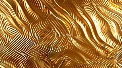 Wall Mural - Shimmering Golden Metallic Waves Flowing Across Textured Abstract Background