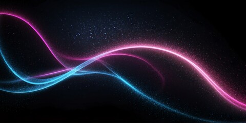 Wall Mural - abstract luminous blue and pink curve trail of glowing glitters on plain black banner design background