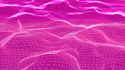 Wall Mural - futuristic 3d plexus bright waving terrain. animation. abstract technology background with network c
