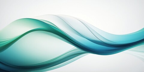 Wall Mural - abstract luminous blue green gradient wave on plain white background banner design