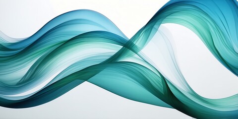 Wall Mural - abstract luminous blue green gradient wave on plain white background banner design