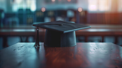 graduation cap placed on the table, symbolizing success and achievement, Ai Generated Images