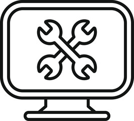 Sticker - Line art icon of a monitor with wrenches, symbolizing computer repair and maintenance services