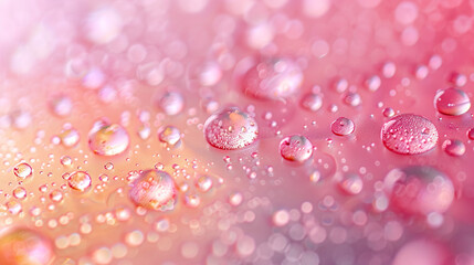 Wall Mural - Macro Water Droplets on Pink and Orange Surface with Bokeh Effect for Background and Texture