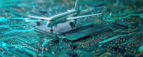 a airplane flying over an integrated circuit