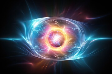 Wall Mural - big metallic sphere with electric rays, power of the gravitational force, emerging large rays of pla