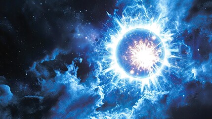 Wall Mural - neutron star exploding, cold bluish colors,