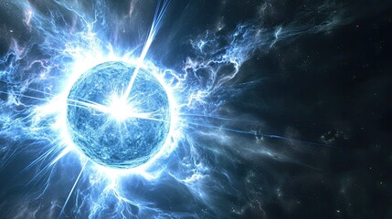 Canvas Print - Neutron star exploding, cold bluish colors,