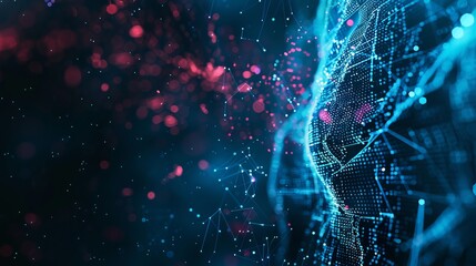Digital abstract background for technological operations, neural networks, AI, data transmission and encryption, digital archives, audio and visual representations, scientific research. Copy space