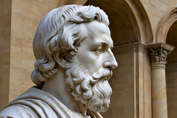 Portrait of a philosopher. Sculpture of the embodiment of philosophy, stoicism and wisdom