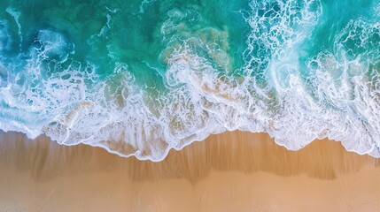 Wall Mural - Aerial view of sandy beach and ocean with waves