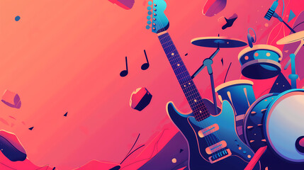 Wall Mural - world music day design background - guitars and instruments illustration