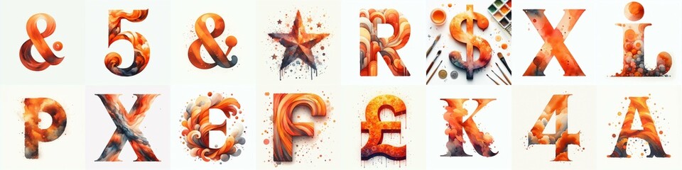 Wall Mural - Orange watercolor Lettering Typeface. AI generated illustration