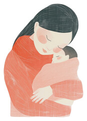 Poster - PNG  Mother drawing sketch baby.