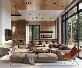 Wall Mural - This beautiful image portrays a luxurious open concept living area, perfect as a wallpaper illustration for a background that symbolizes abstract comfort and style