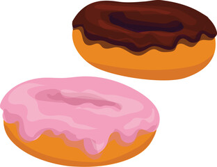 Sticker - Vector graphic of a pink and a chocolateglazed donut isolated on white background