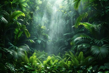 Wall Mural - A verdant natural background shows the abundance of green leaves and plants that are growing well in the rainforest.