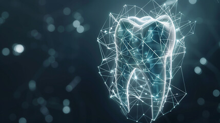 Wall Mural - Futuristic digital tooth with glowing connections and network lines