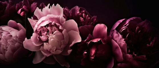 Wall Mural - Top view shot of a luxurious blooming pink and burgundy peonies, gorgeous floral wallpaper texture. Backgrounds graphic. 
