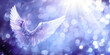 © Nikki Zalewski - Angel Wings concept blue bokeh background - wide template for sending an Angelic message or creating a business card, a pair of Angel wings in blue light and copy space for text