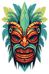 Canvas Print - Illustration of a tropical Tiki mask. Symbol of a wild tribe in the jungle on white background.