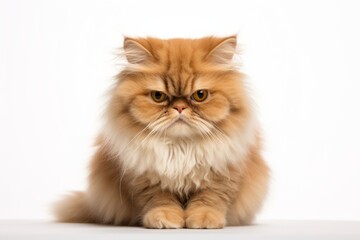 Wall Mural - Portrait of a cute british longhair cat while standing against white background