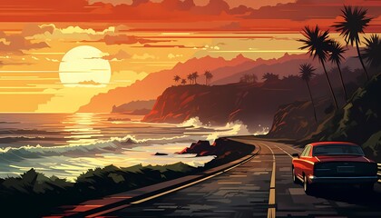 Design a poster promoting a scenic coastal road trip