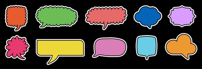 Wall Mural - Set of Colorful Comic Speech Bubbles with Black Background