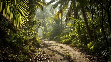 Wall Mural - Landscape of tropical rainforest with the tropical lush and vegetation