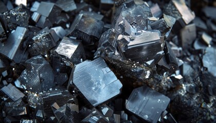 Shiny crystals of mineral galena, a lead ore