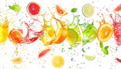 Wall Mural - Splashing different fresh juices isolated on white background