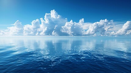 blue sky and calm sea water panorama background with white clouds,